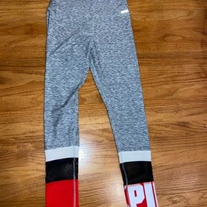 PINK full length high waisted leggings with mesh ankle